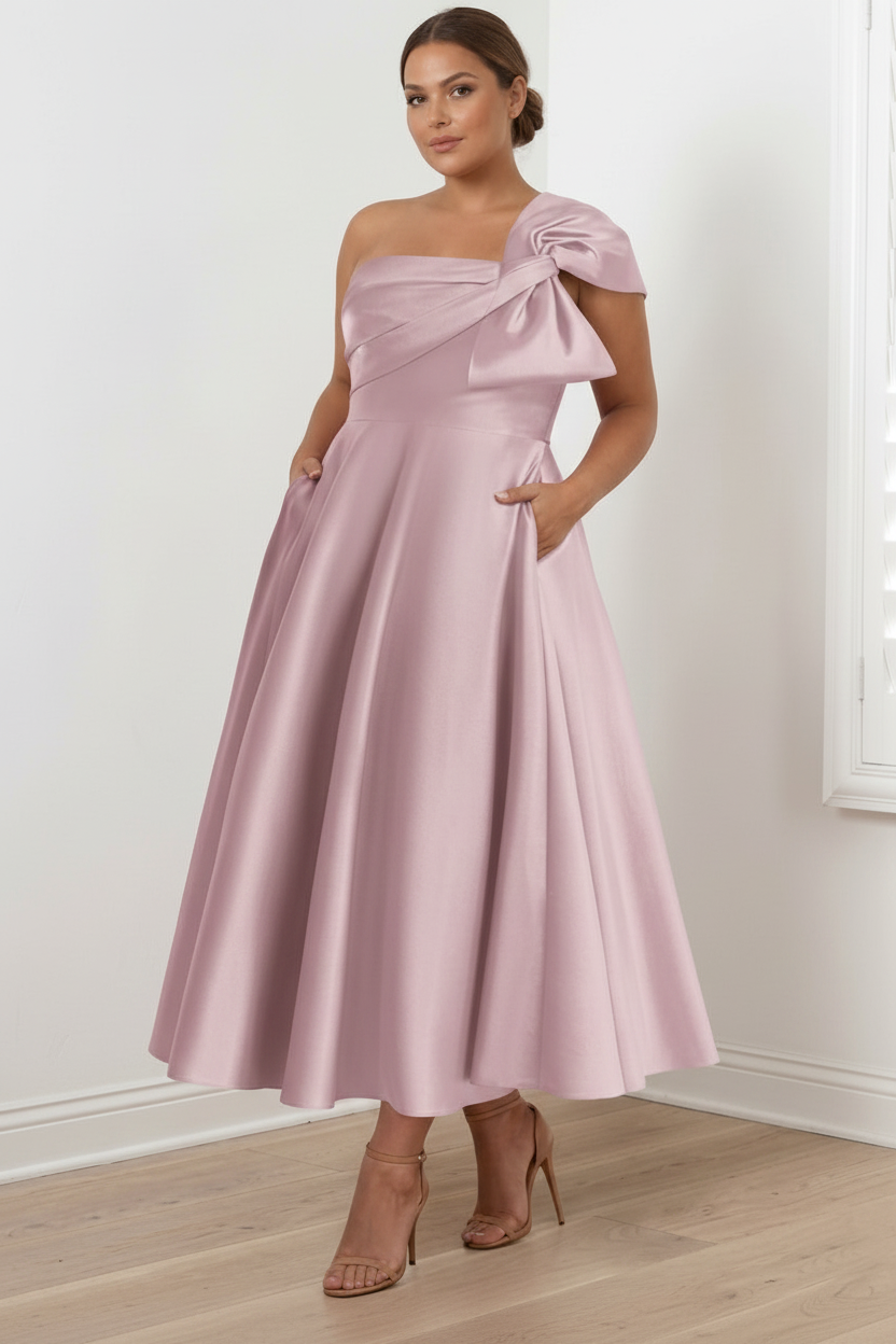 A-Line/Princess Off-the-Shoulder Sleeveless Ankle-Length Plus Size Mother of the Bride Dresses with Bow(s)