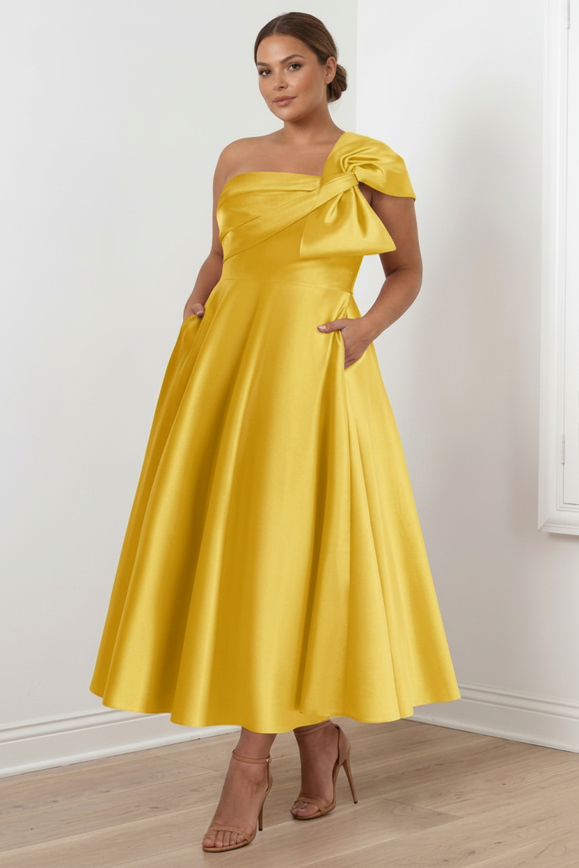 A-Line/Princess Off-the-Shoulder Sleeveless Ankle-Length Plus Size Mother of the Bride Dresses with Bow(s)
