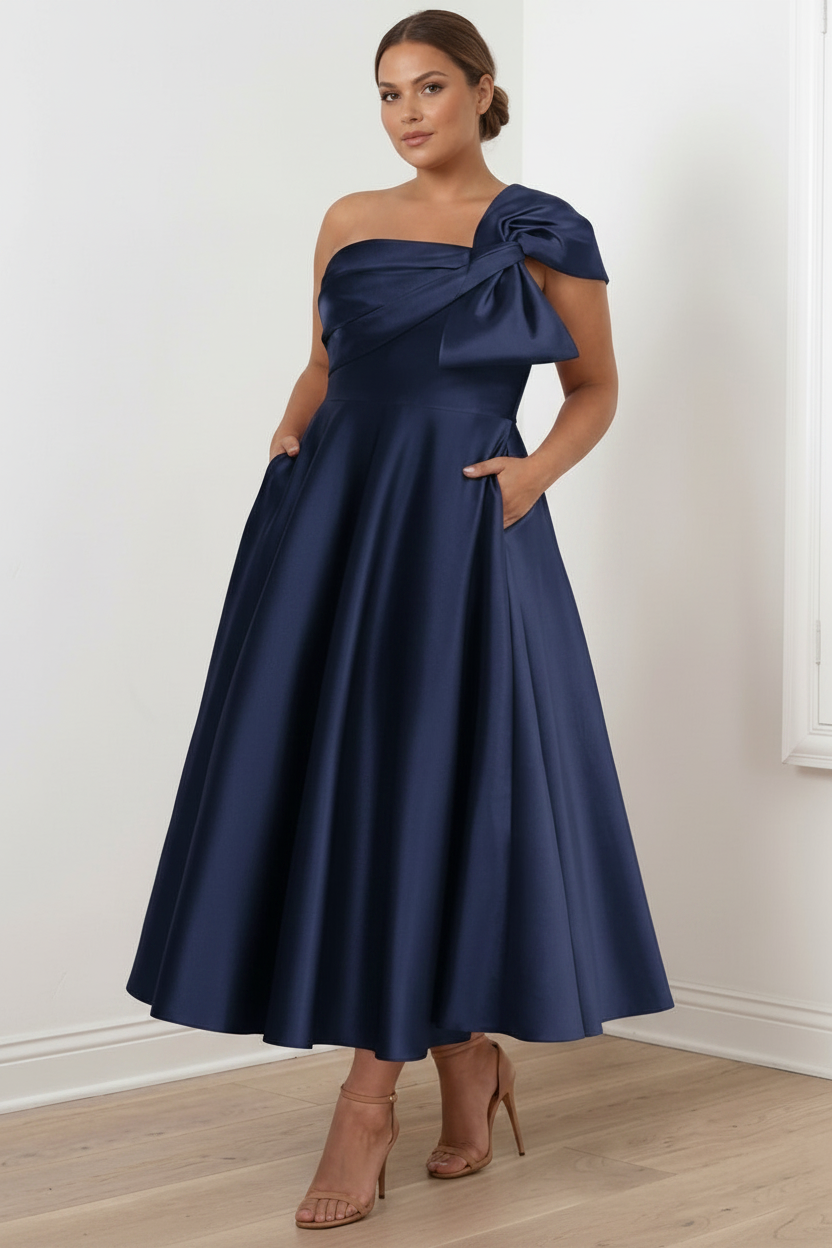 A-Line/Princess Off-the-Shoulder Sleeveless Ankle-Length Plus Size Mother of the Bride Dresses with Bow(s)
