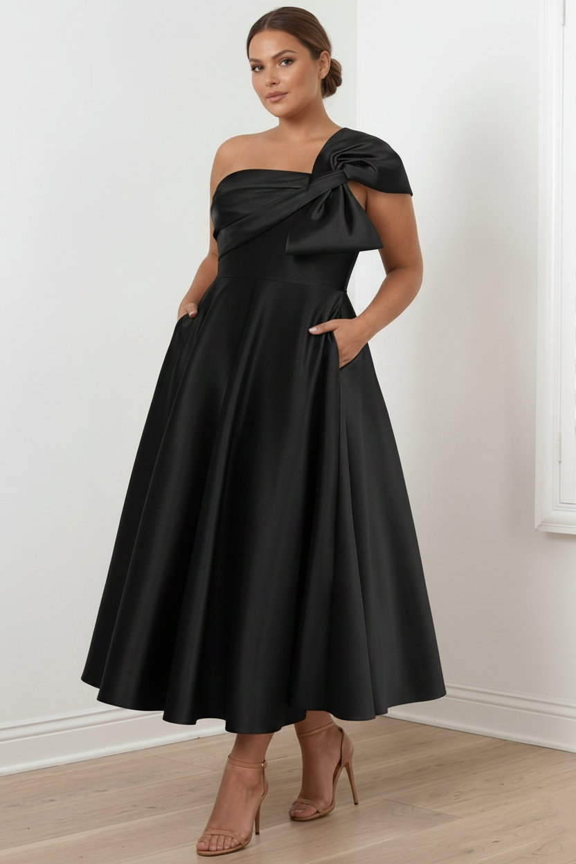 A-Line/Princess Off-the-Shoulder Sleeveless Ankle-Length Plus Size Mother of the Bride Dresses with Bow(s)