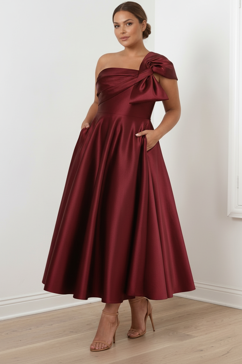 A-Line/Princess Off-the-Shoulder Sleeveless Ankle-Length Plus Size Mother of the Bride Dresses with Bow(s)