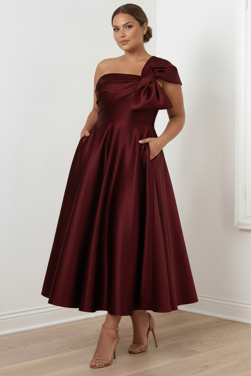A-Line/Princess Off-the-Shoulder Sleeveless Ankle-Length Plus Size Mother of the Bride Dresses with Bow(s)