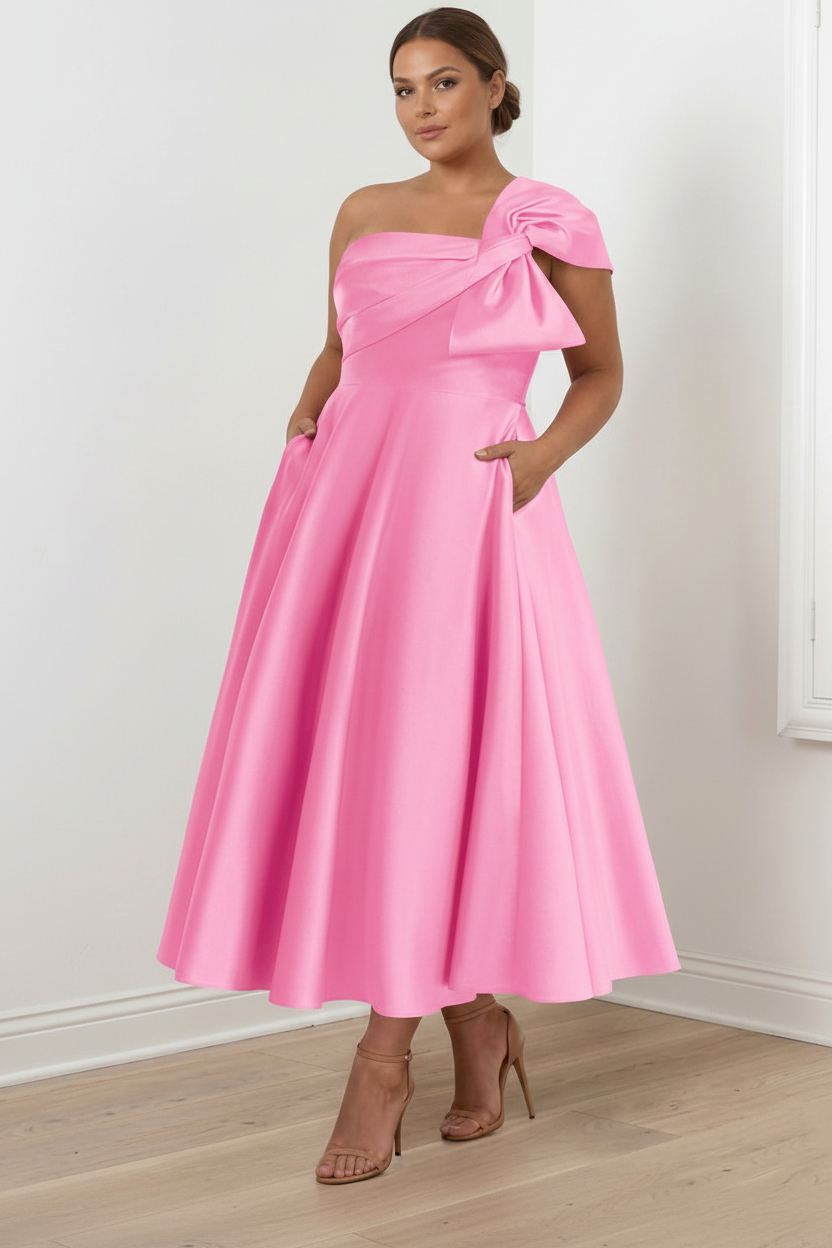 A-Line/Princess Off-the-Shoulder Sleeveless Ankle-Length Plus Size Mother of the Bride Dresses with Bow(s)