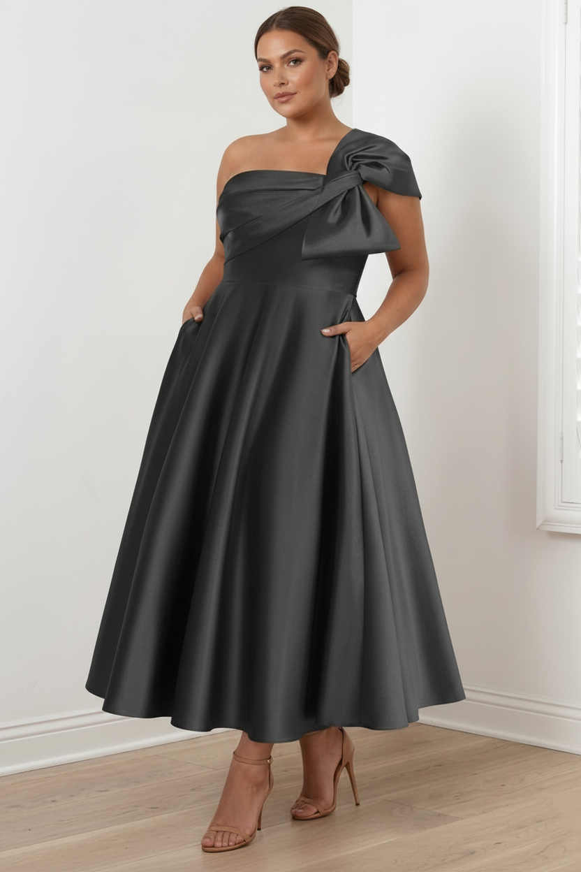 A-Line/Princess Off-the-Shoulder Sleeveless Ankle-Length Plus Size Mother of the Bride Dresses with Bow(s)