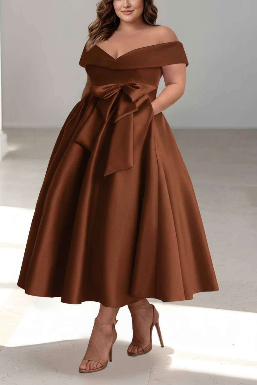 A-Line/Princess Off-the-Shoulder Sleeveless Ankle-Length Plus Size Mother of the Bride Dresses with Pockets