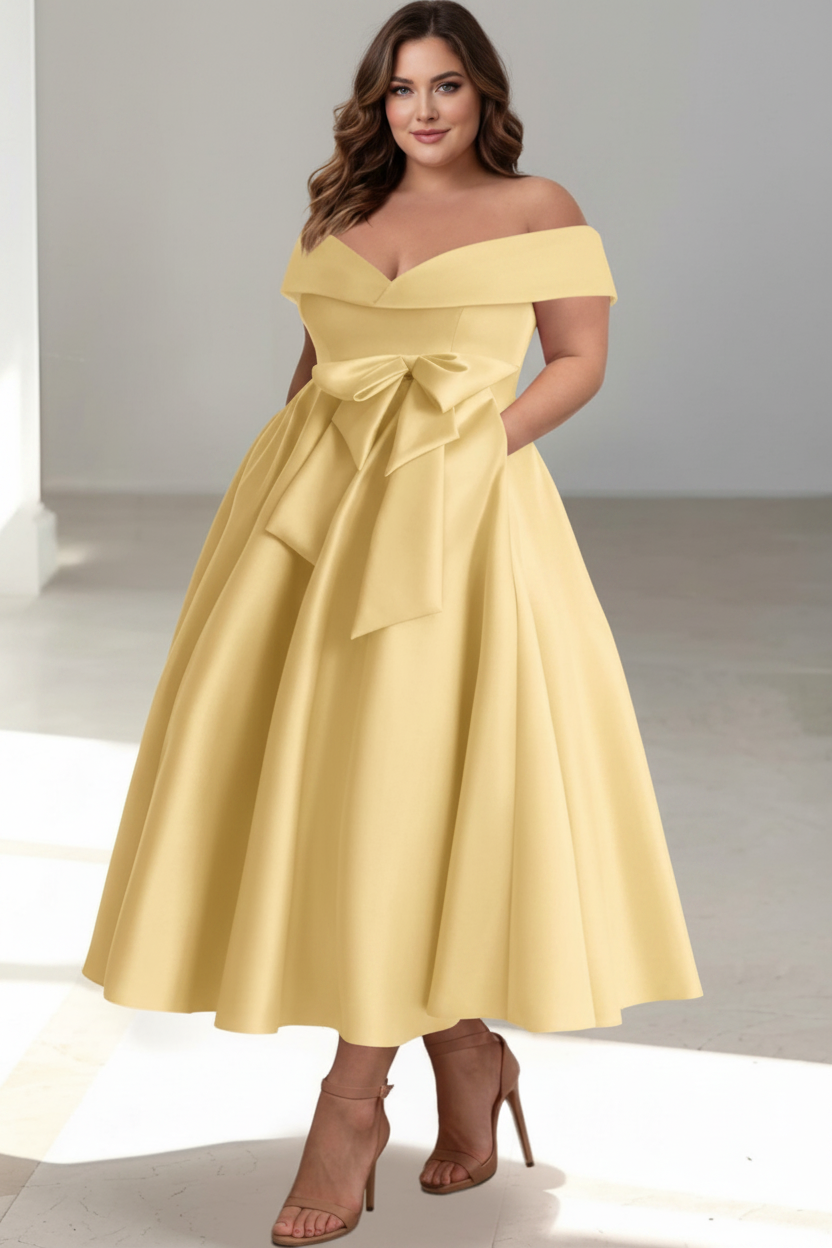 A-Line/Princess Off-the-Shoulder Sleeveless Ankle-Length Plus Size Mother of the Bride Dresses with Pockets