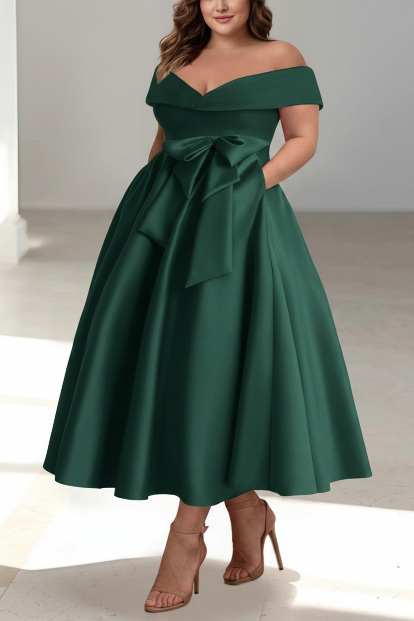 A-Line/Princess Off-the-Shoulder Sleeveless Ankle-Length Plus Size Mother of the Bride Dresses with Pockets