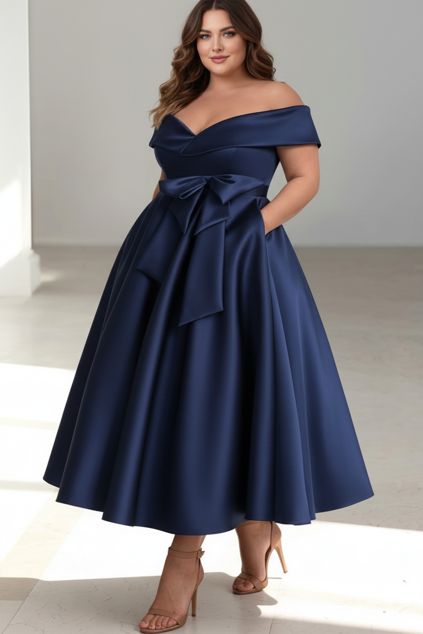 A-Line/Princess Off-the-Shoulder Sleeveless Ankle-Length Plus Size Mother of the Bride Dresses with Pockets