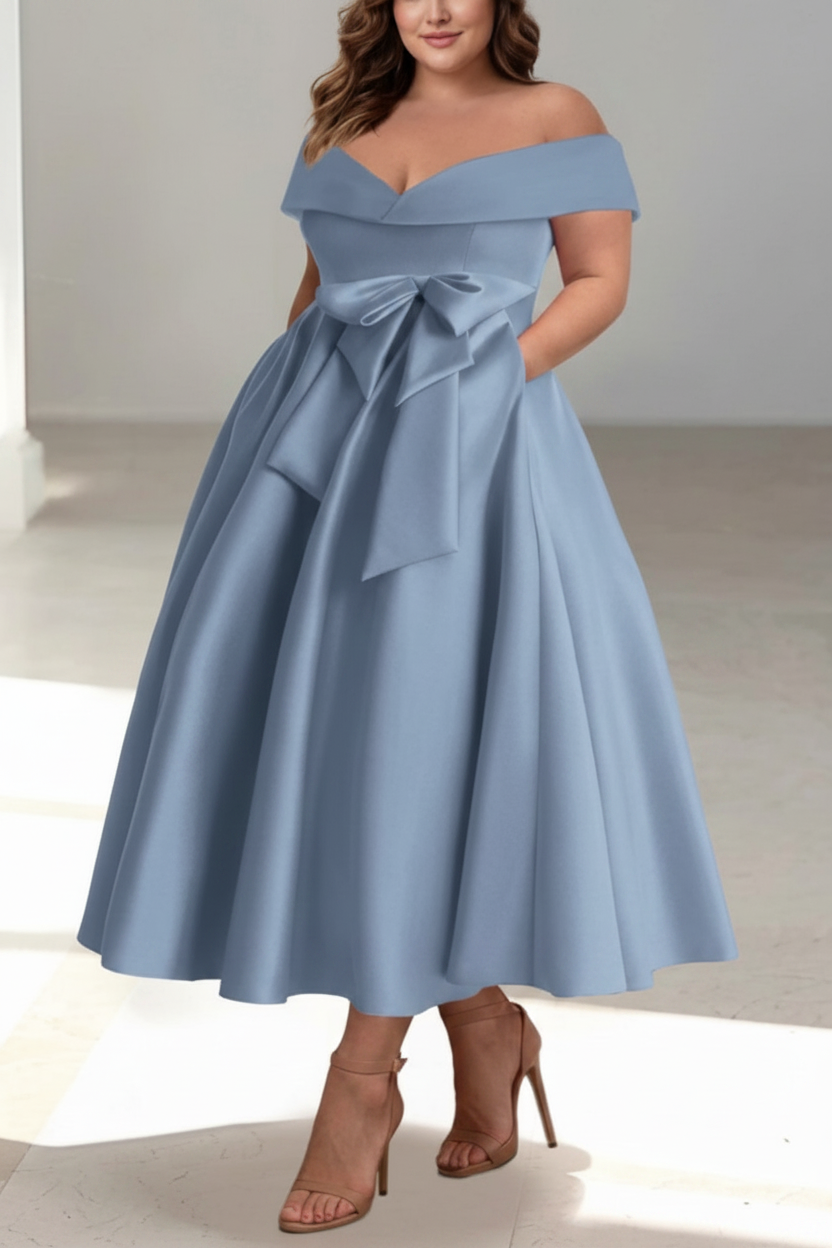 A-Line/Princess Off-the-Shoulder Sleeveless Ankle-Length Plus Size Mother of the Bride Dresses with Pockets
