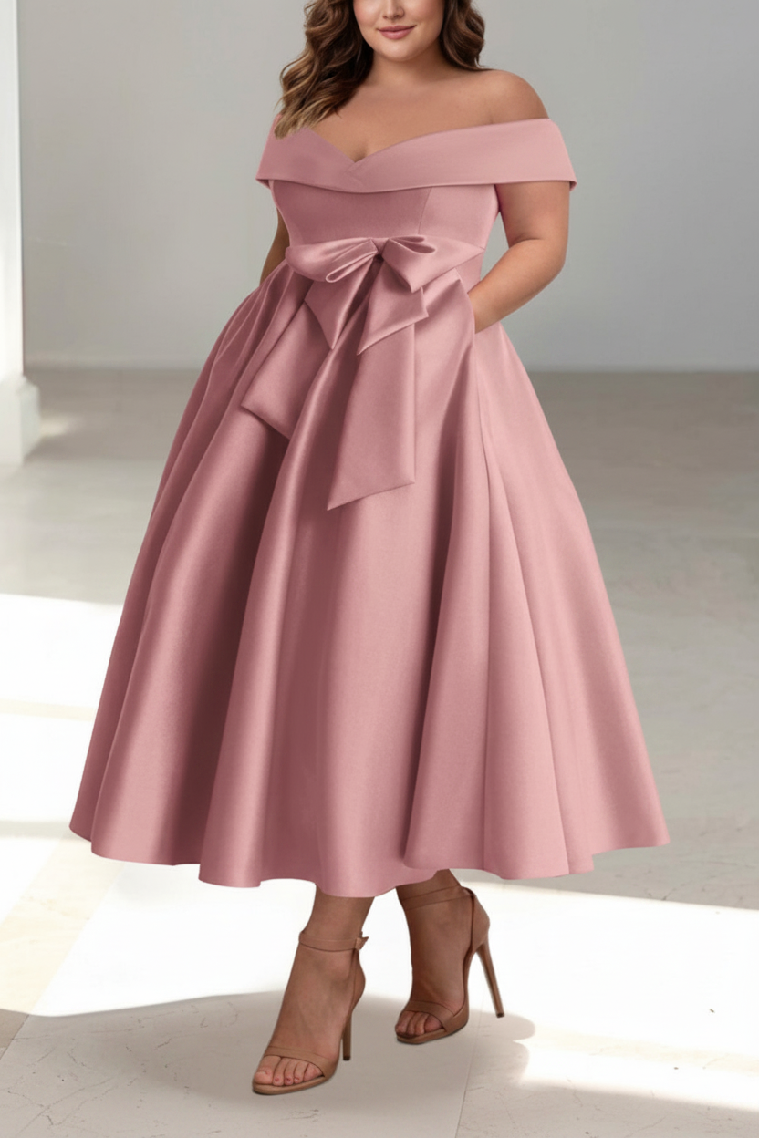 A-Line/Princess Off-the-Shoulder Sleeveless Ankle-Length Plus Size Mother of the Bride Dresses with Pockets