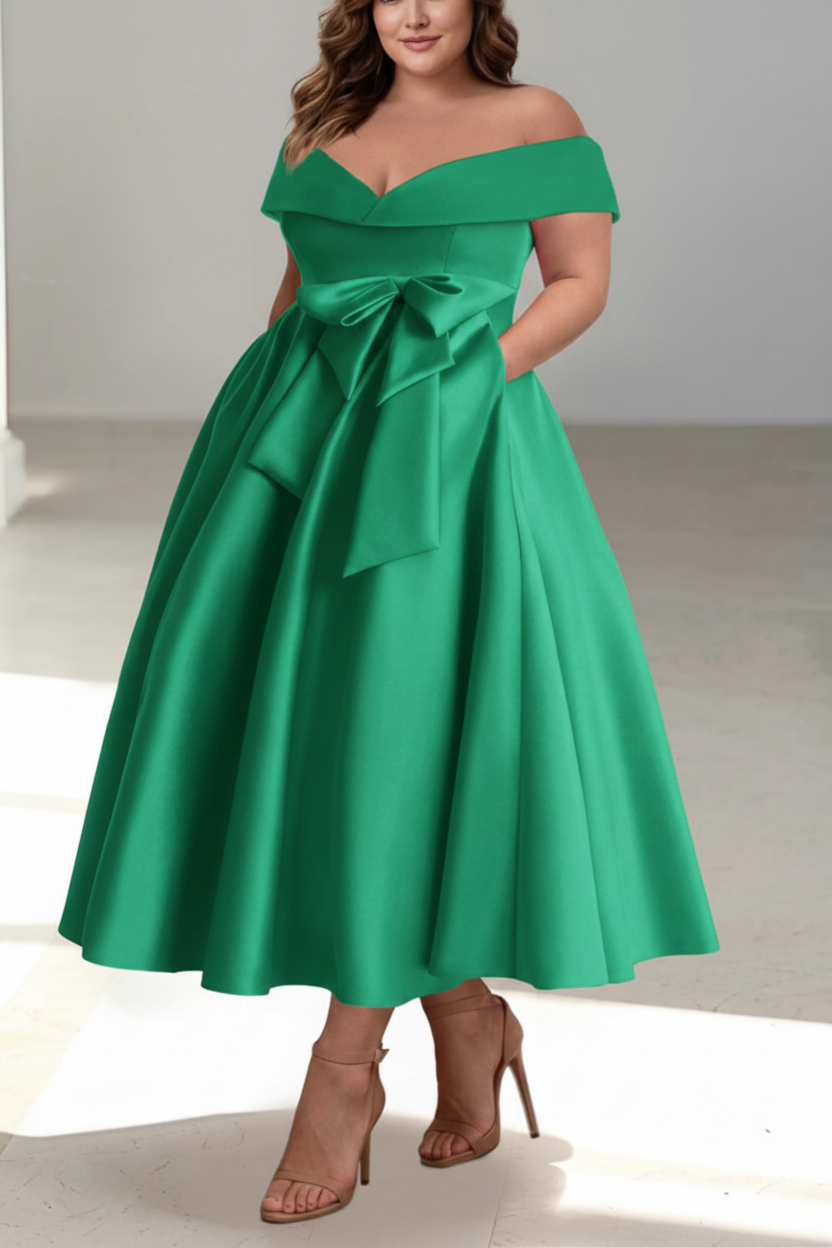 A-Line/Princess Off-the-Shoulder Sleeveless Ankle-Length Plus Size Mother of the Bride Dresses with Pockets