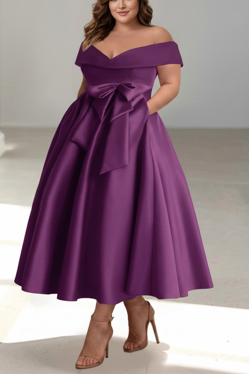 A-Line/Princess Off-the-Shoulder Sleeveless Ankle-Length Plus Size Mother of the Bride Dresses with Pockets