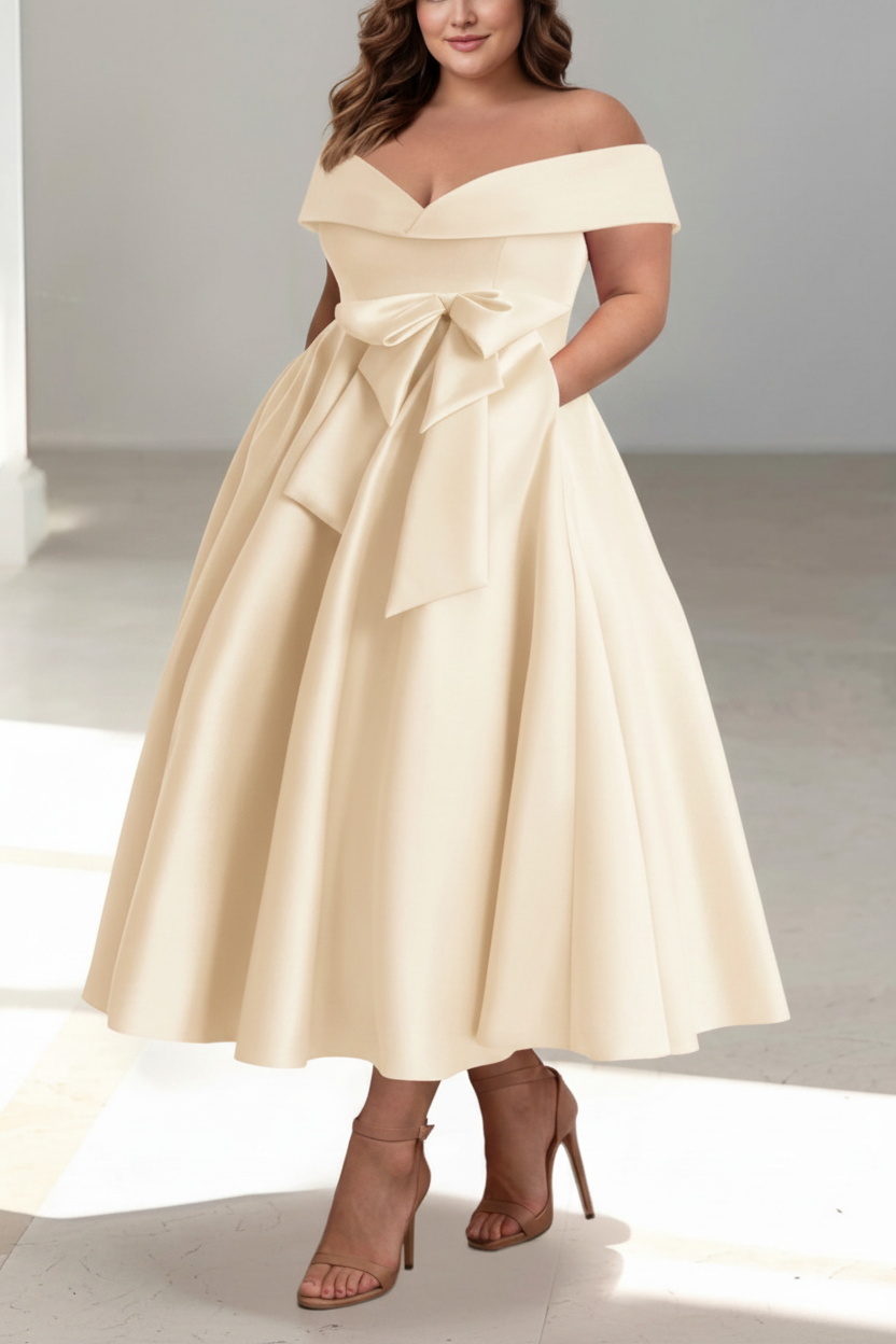 A-Line/Princess Off-the-Shoulder Sleeveless Ankle-Length Plus Size Mother of the Bride Dresses with Pockets
