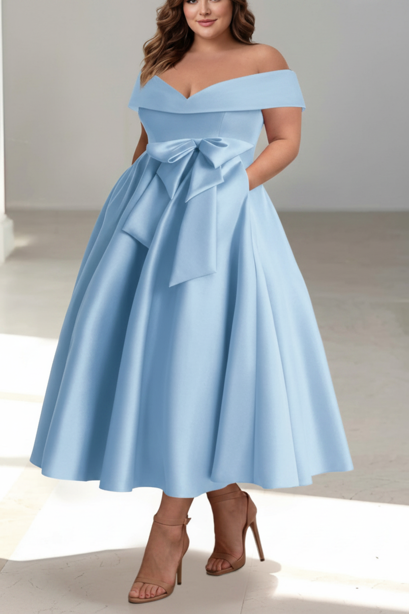 A-Line/Princess Off-the-Shoulder Sleeveless Ankle-Length Plus Size Mother of the Bride Dresses with Pockets