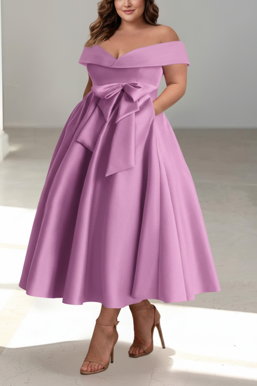 A-Line/Princess Off-the-Shoulder Sleeveless Ankle-Length Plus Size Mother of the Bride Dresses with Pockets