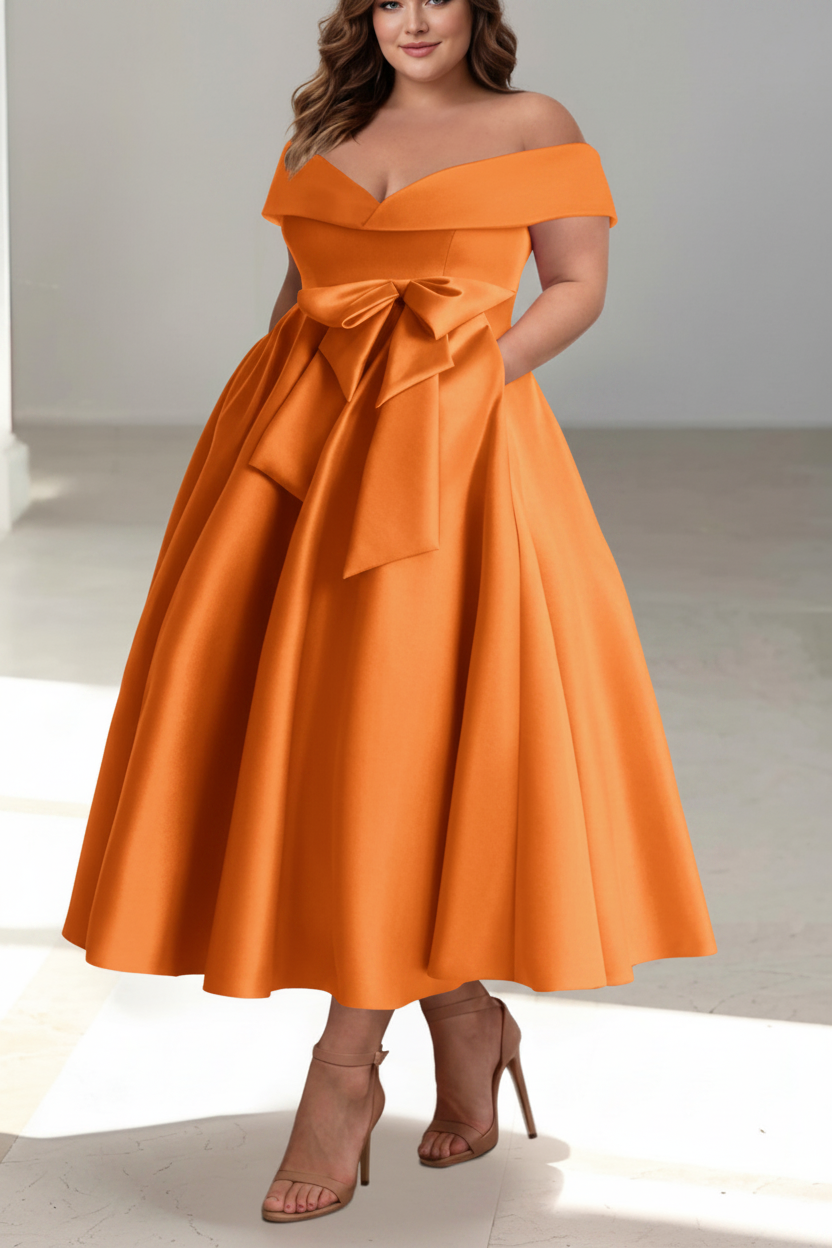 A-Line/Princess Off-the-Shoulder Sleeveless Ankle-Length Plus Size Mother of the Bride Dresses with Pockets