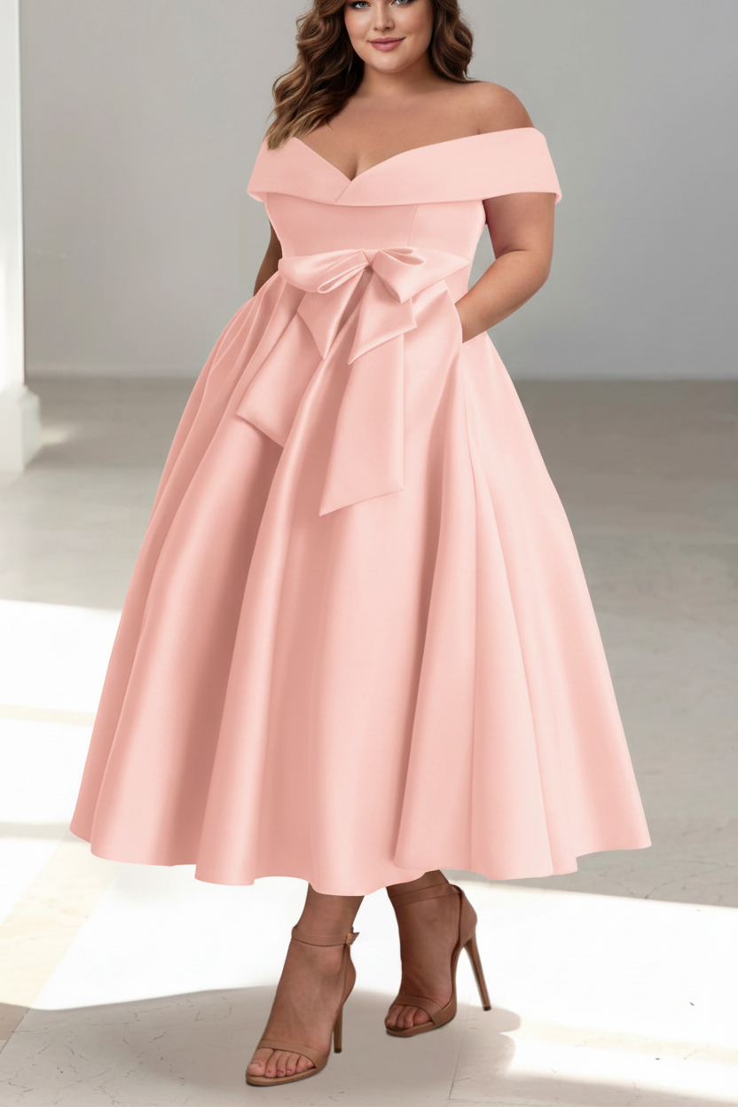 A-Line/Princess Off-the-Shoulder Sleeveless Ankle-Length Plus Size Mother of the Bride Dresses with Pockets