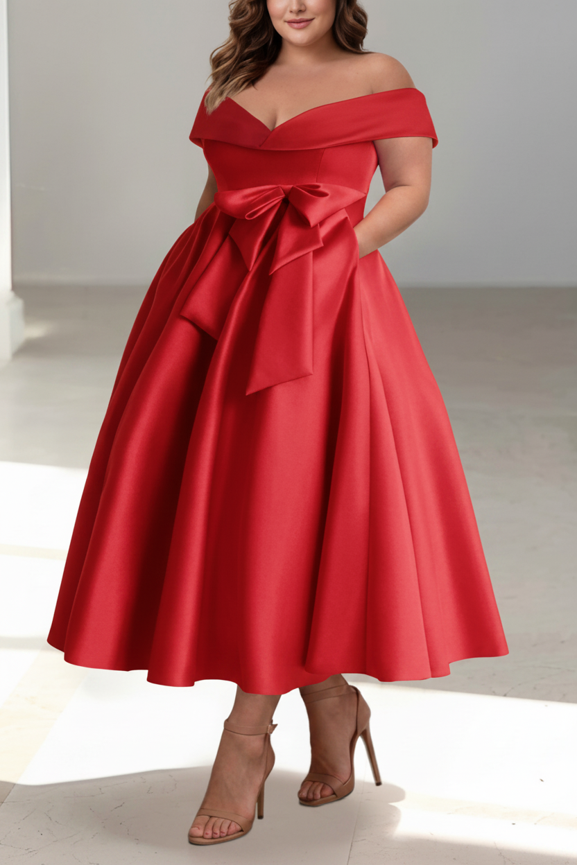 A-Line/Princess Off-the-Shoulder Sleeveless Ankle-Length Plus Size Mother of the Bride Dresses with Pockets