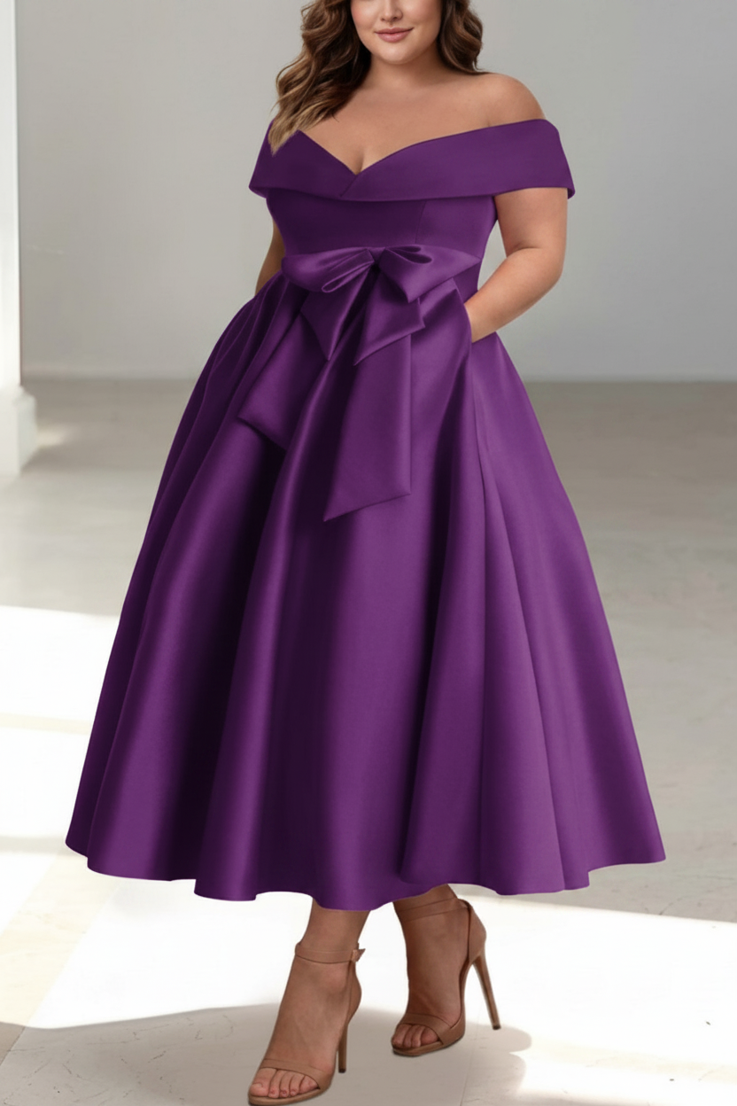A-Line/Princess Off-the-Shoulder Sleeveless Ankle-Length Plus Size Mother of the Bride Dresses with Pockets