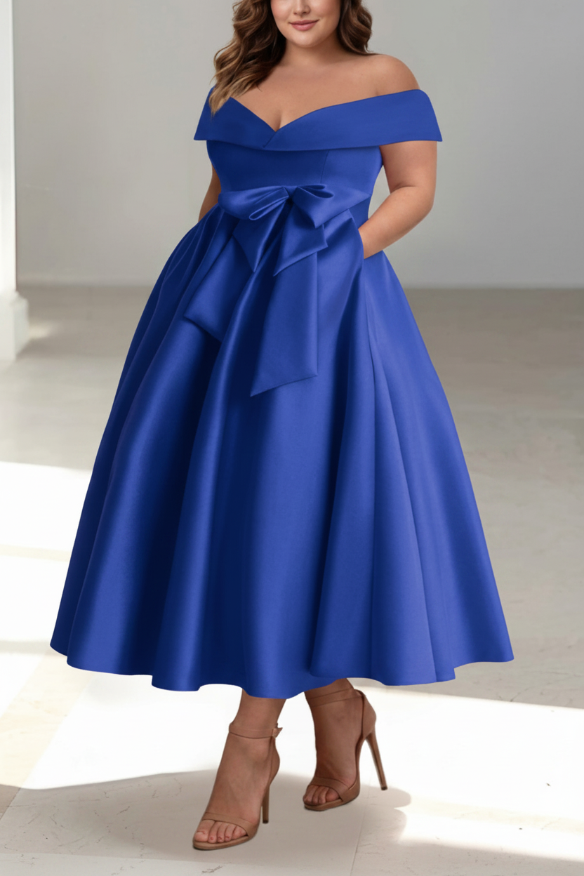 A-Line/Princess Off-the-Shoulder Sleeveless Ankle-Length Plus Size Mother of the Bride Dresses with Pockets