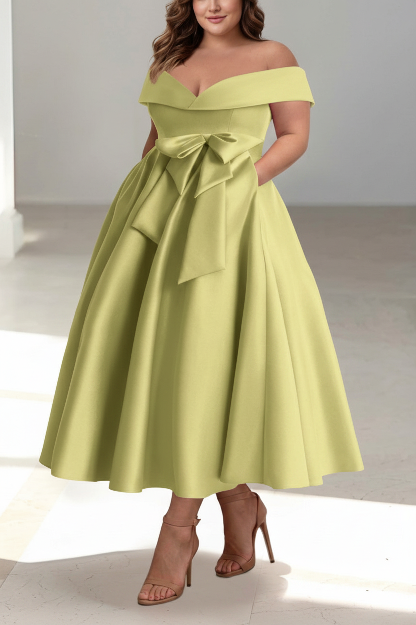 A-Line/Princess Off-the-Shoulder Sleeveless Ankle-Length Plus Size Mother of the Bride Dresses with Pockets