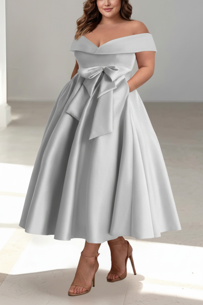 A-Line/Princess Off-the-Shoulder Sleeveless Ankle-Length Plus Size Mother of the Bride Dresses with Pockets