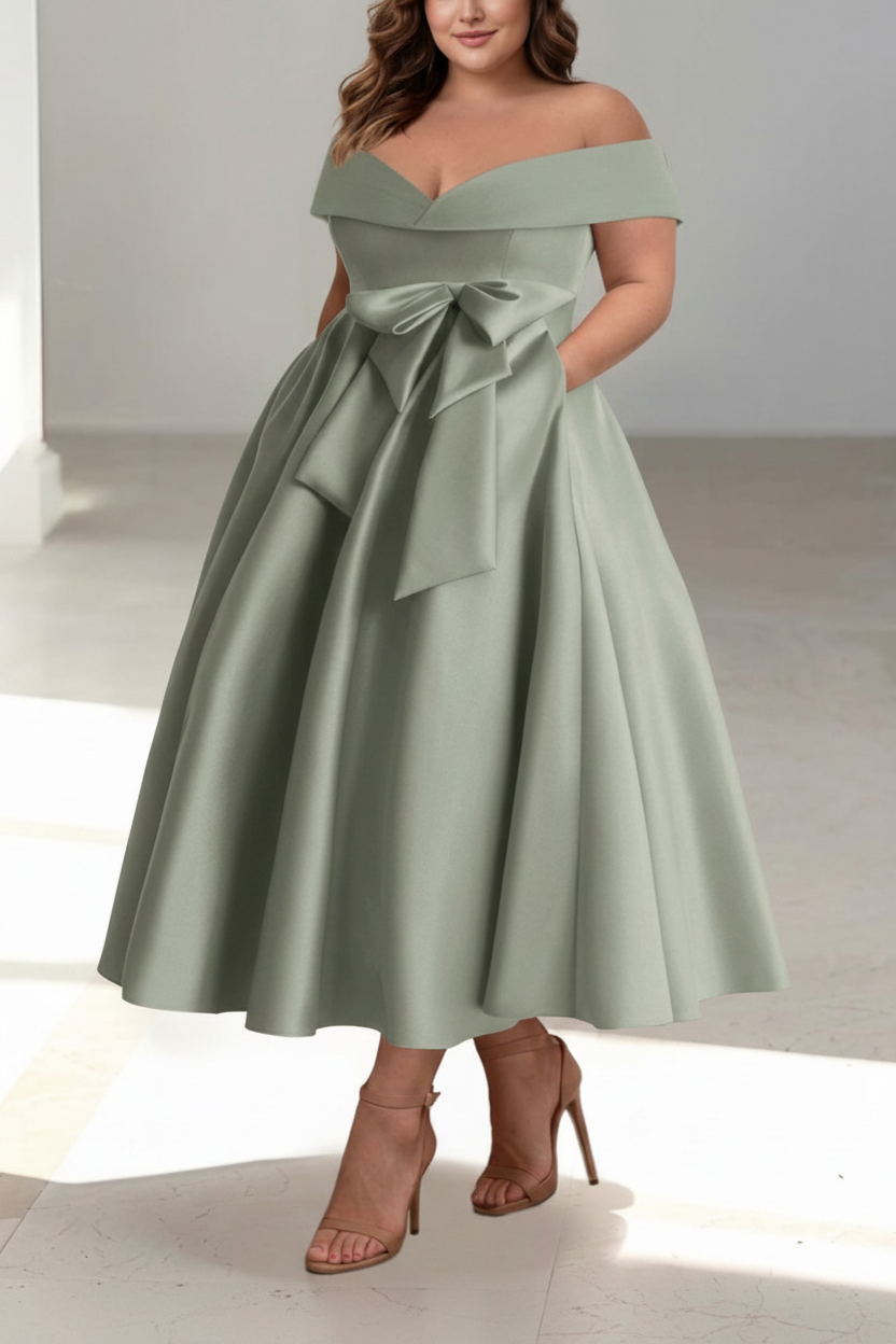 A-Line/Princess Off-the-Shoulder Sleeveless Ankle-Length Plus Size Mother of the Bride Dresses with Pockets