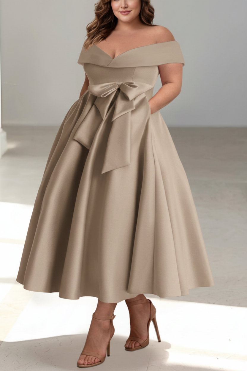 A-Line/Princess Off-the-Shoulder Sleeveless Ankle-Length Plus Size Mother of the Bride Dresses with Pockets