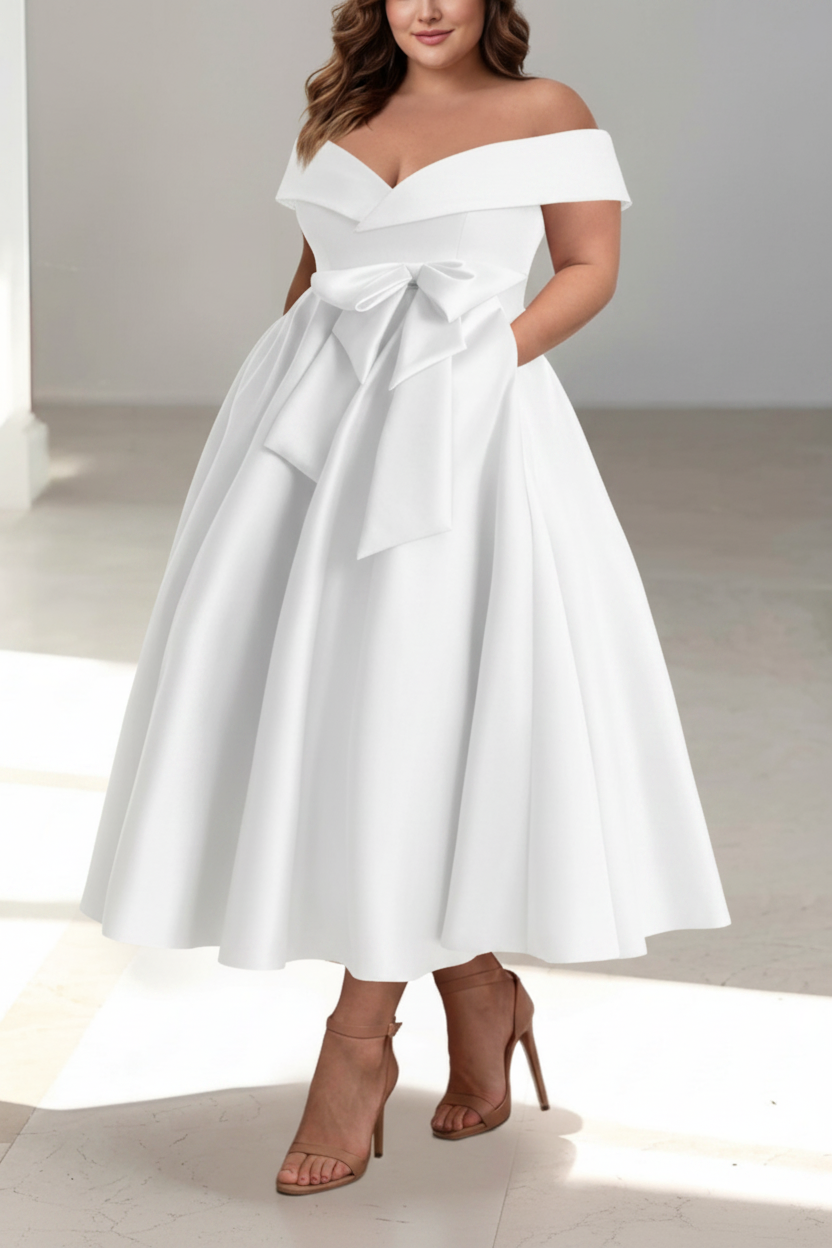 A-Line/Princess Off-the-Shoulder Sleeveless Ankle-Length Plus Size Mother of the Bride Dresses with Pockets