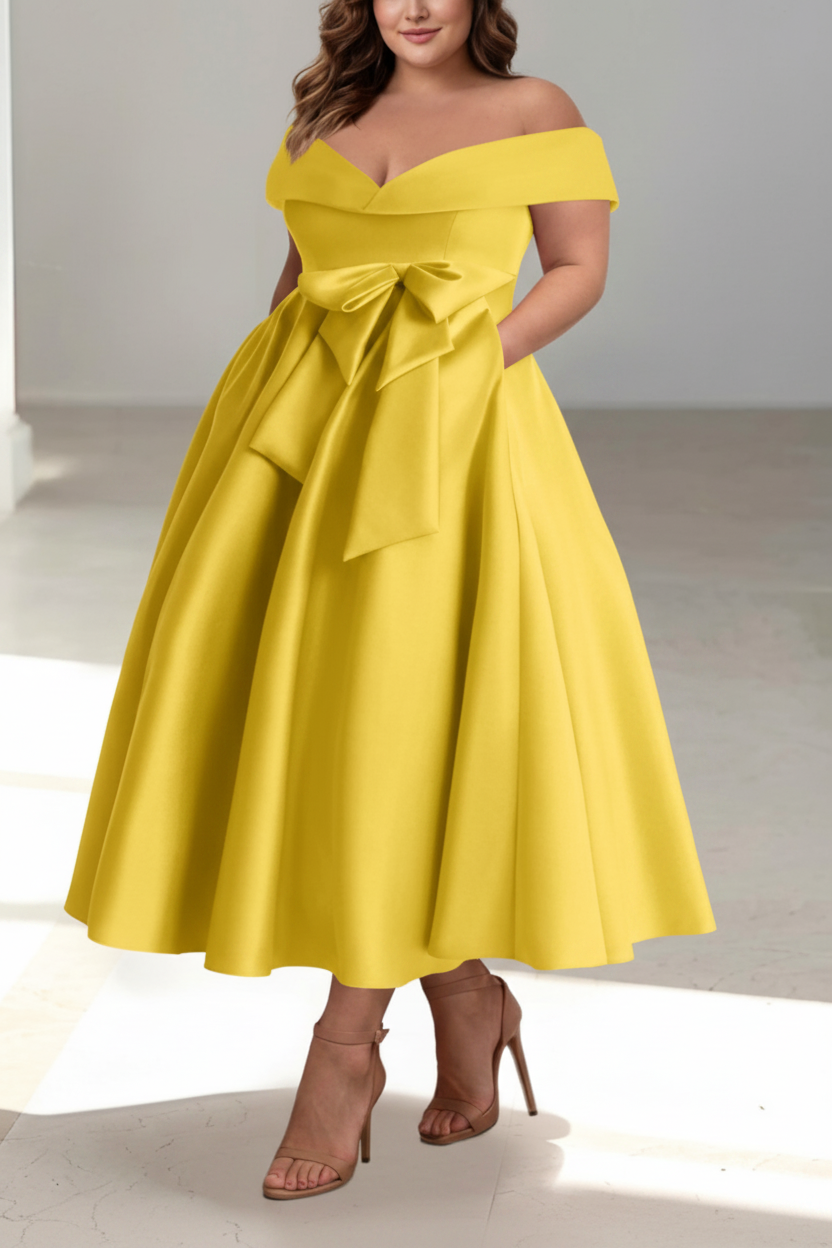 A-Line/Princess Off-the-Shoulder Sleeveless Ankle-Length Plus Size Mother of the Bride Dresses with Pockets