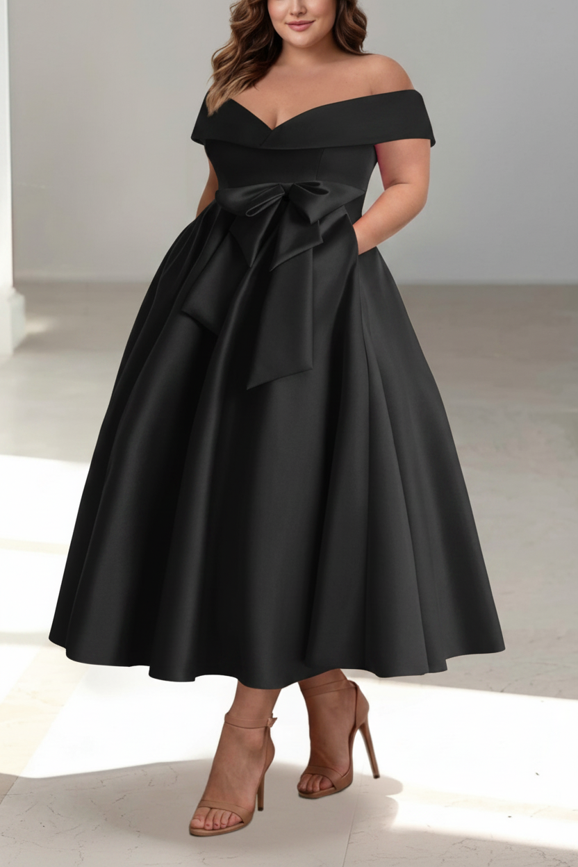 A-Line/Princess Off-the-Shoulder Sleeveless Ankle-Length Plus Size Mother of the Bride Dresses with Pockets