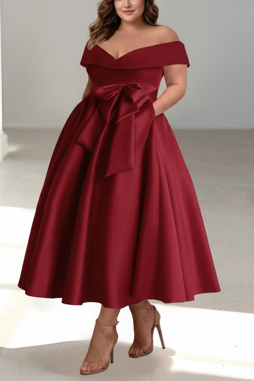 A-Line/Princess Off-the-Shoulder Sleeveless Ankle-Length Plus Size Mother of the Bride Dresses with Pockets