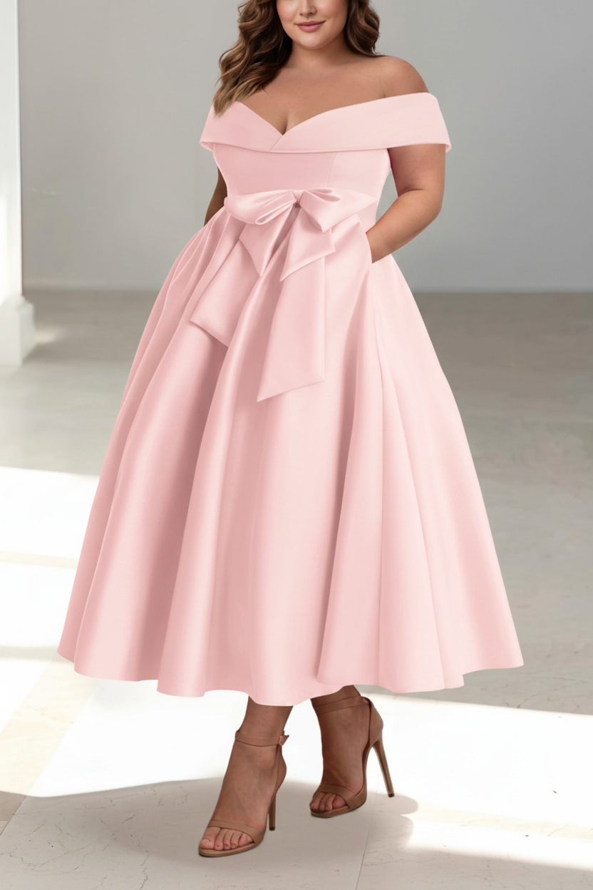 A-Line/Princess Off-the-Shoulder Sleeveless Ankle-Length Plus Size Mother of the Bride Dresses with Pockets