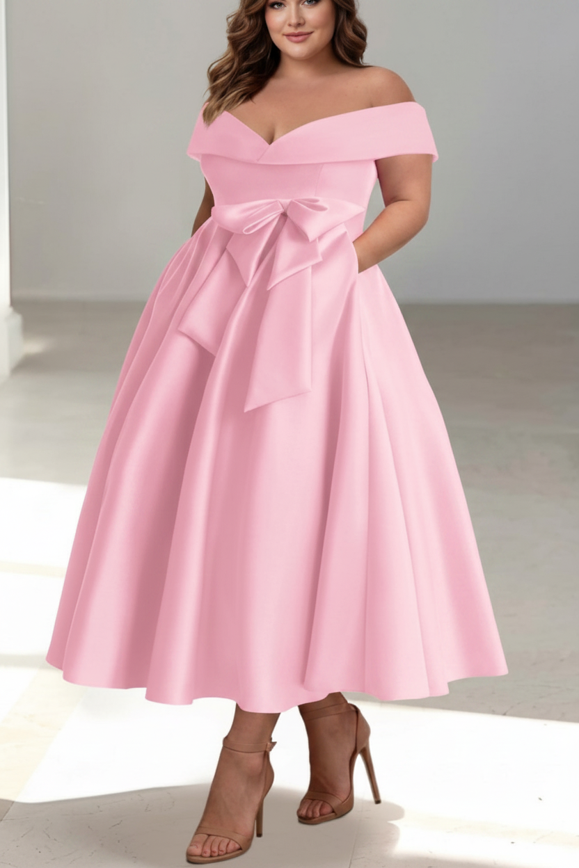 A-Line/Princess Off-the-Shoulder Sleeveless Ankle-Length Plus Size Mother of the Bride Dresses with Pockets