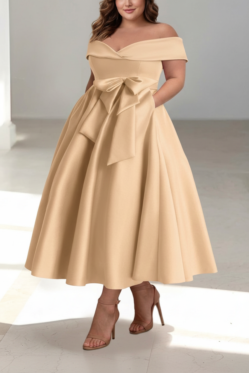 A-Line/Princess Off-the-Shoulder Sleeveless Ankle-Length Plus Size Mother of the Bride Dresses with Pockets