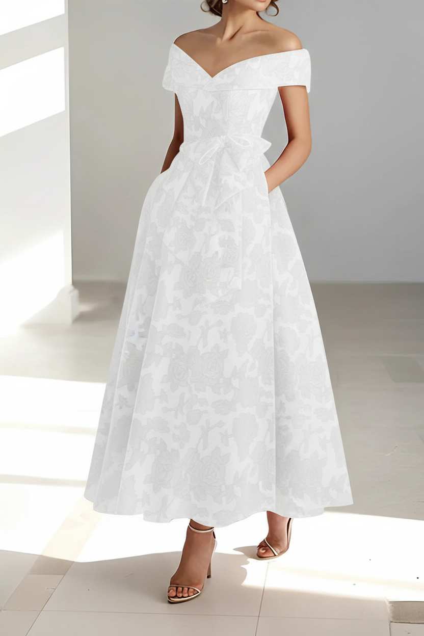 A-Line/Princess Off-the-Shoulder Sleeveless Ankle-Length Rose Lace Applique Mother of the Bride Dresses with Pockets