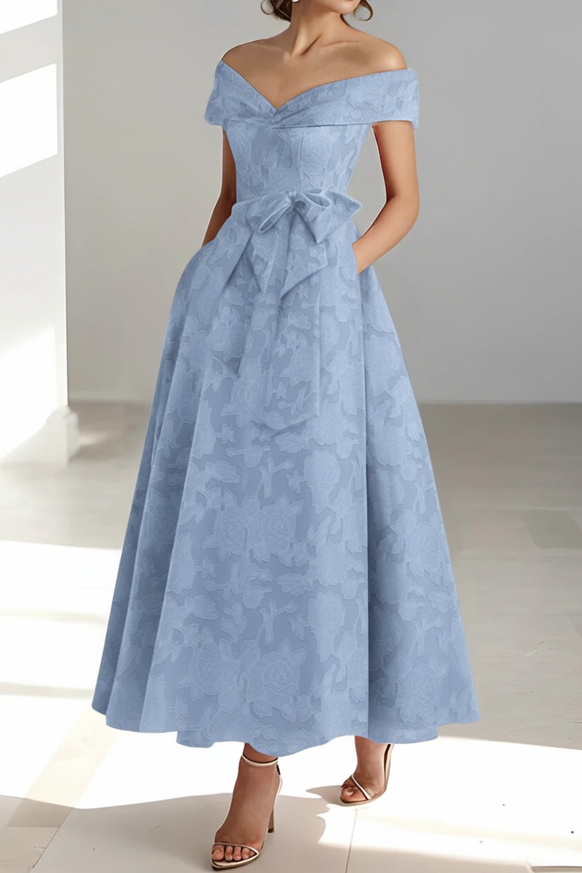 A-Line/Princess Off-the-Shoulder Sleeveless Ankle-Length Rose Lace Applique Mother of the Bride Dresses with Pockets