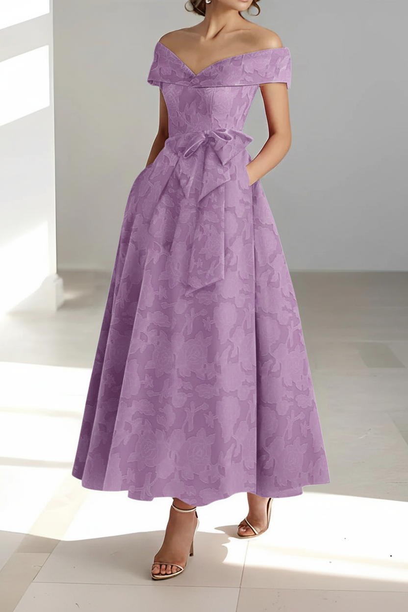 A-Line/Princess Off-the-Shoulder Sleeveless Ankle-Length Rose Lace Applique Mother of the Bride Dresses with Pockets