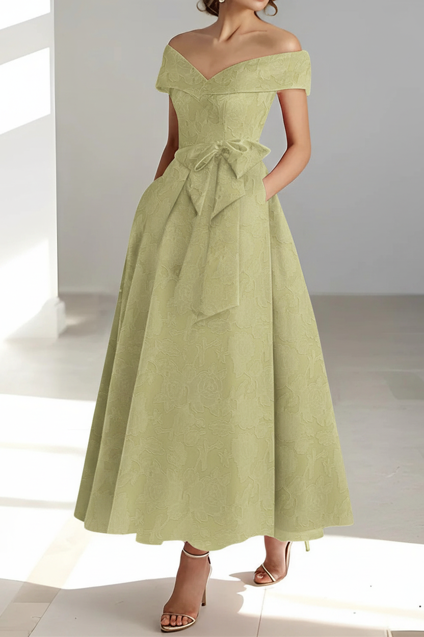 A-Line/Princess Off-the-Shoulder Sleeveless Ankle-Length Rose Lace Applique Mother of the Bride Dresses with Pockets