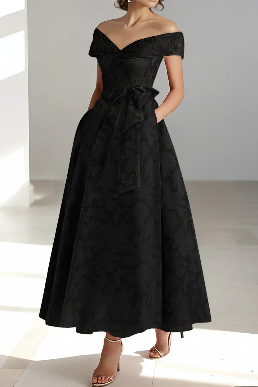 A-Line/Princess Off-the-Shoulder Sleeveless Ankle-Length Rose Lace Applique Mother of the Bride Dresses with Pockets