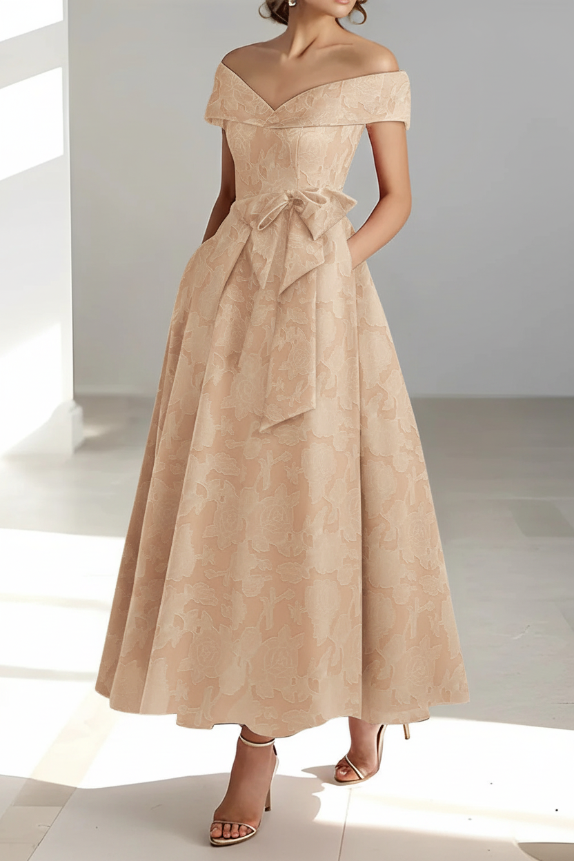 A-Line/Princess Off-the-Shoulder Sleeveless Ankle-Length Rose Lace Applique Mother of the Bride Dresses with Pockets