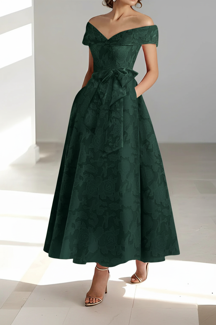 A-Line/Princess Off-the-Shoulder Sleeveless Ankle-Length Rose Lace Applique Mother of the Bride Dresses with Pockets