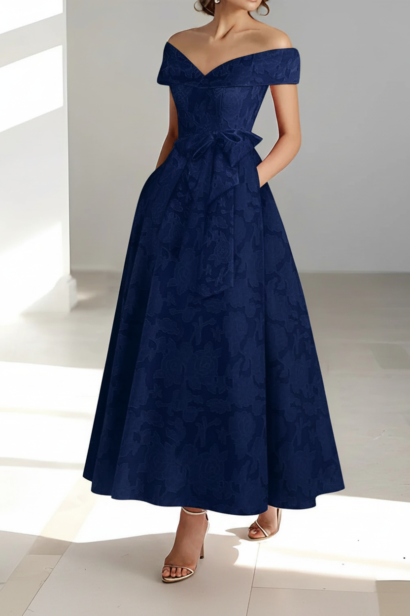 A-Line/Princess Off-the-Shoulder Sleeveless Ankle-Length Rose Lace Applique Mother of the Bride Dresses with Pockets