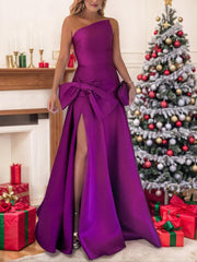 A-Line/Princess One-Shoulder Evening Dresses Sleeveless Floor-Length With Split Side