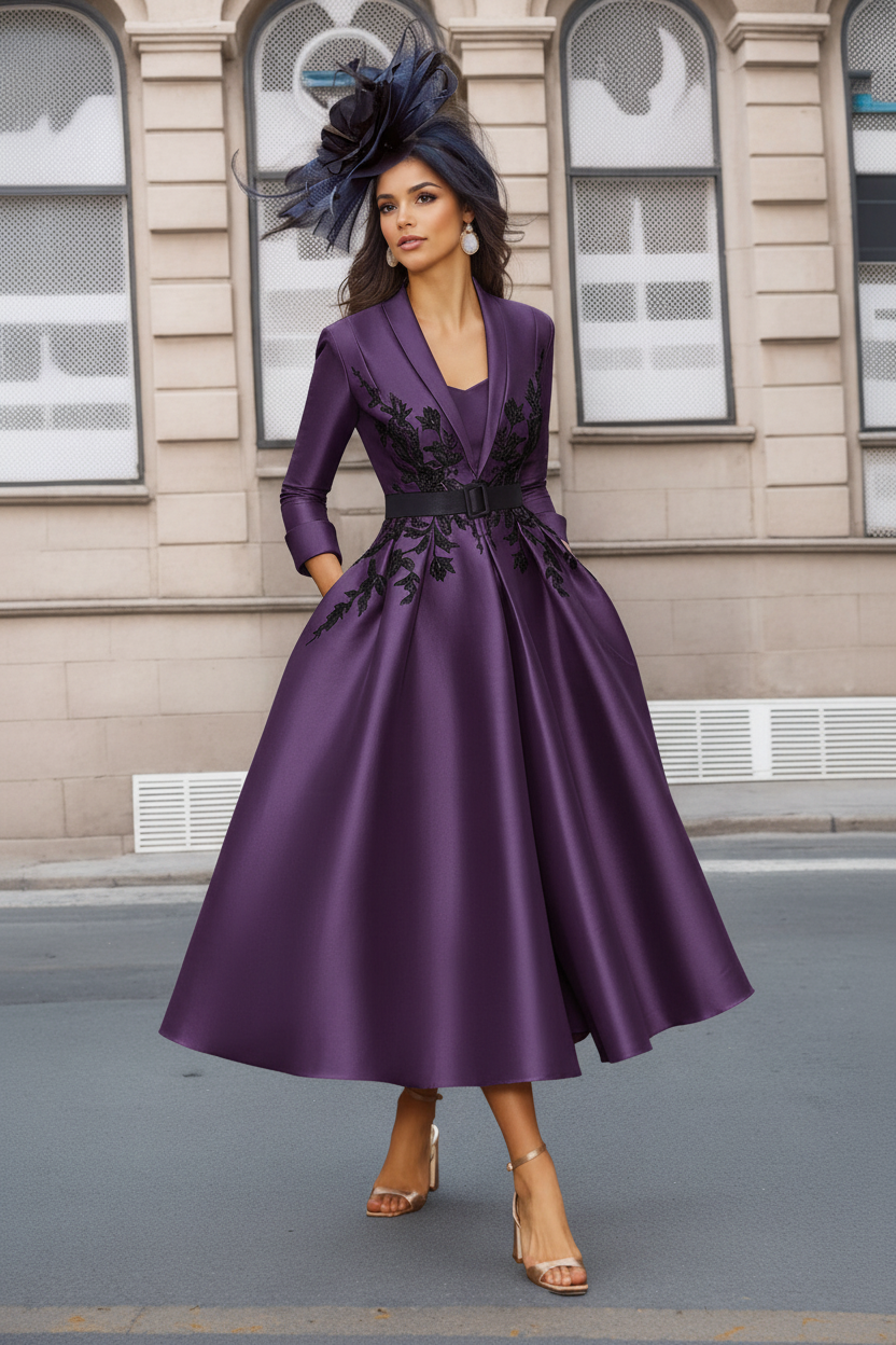 A-Line/Princess Plunge V-Neck 3/4 Sleeves Ankle-Length Pleated Mother of the Bride Dresses with Appliques & Belt