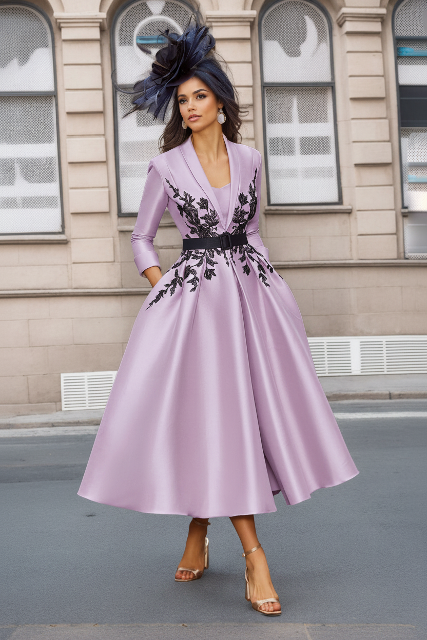 A-Line/Princess Plunge V-Neck 3/4 Sleeves Ankle-Length Pleated Mother of the Bride Dresses with Appliques & Belt