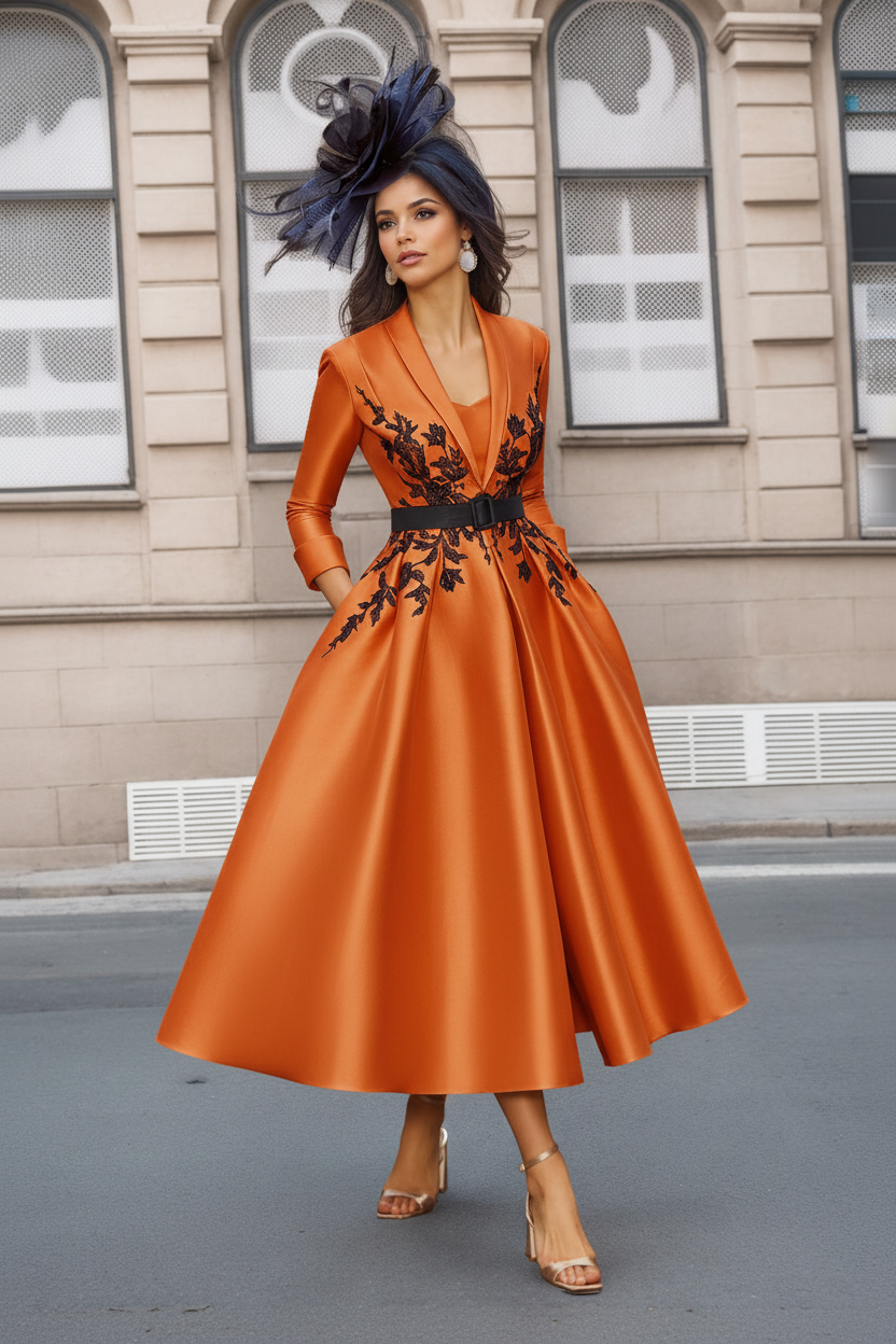 A-Line/Princess Plunge V-Neck 3/4 Sleeves Ankle-Length Pleated Mother of the Bride Dresses with Appliques & Belt