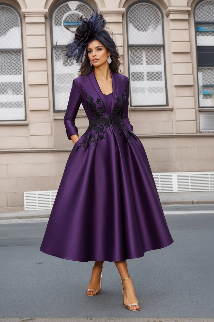 A-Line/Princess Plunge V-Neck 3/4 Sleeves Ankle-Length Pleated Mother of the Bride Dresses with Appliques & Belt