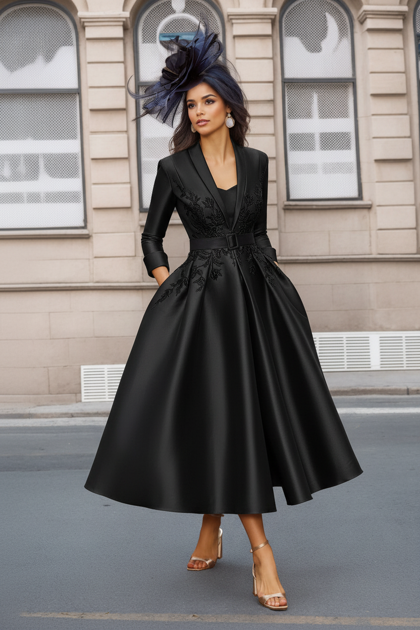 A-Line/Princess Plunge V-Neck 3/4 Sleeves Ankle-Length Pleated Mother of the Bride Dresses with Appliques & Belt