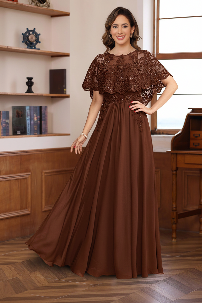 A-Line/Princess Round Neck Floor-Length Elegant Mother of the Bride & Groom Dresses with Lace Appliques